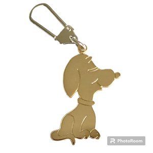 Vintage Snoopy Dog Keychain Keyring Zipper Pull Purse Charm Gold Tone Peanuts